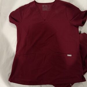 Figs Maroon V-Neck Scrub set